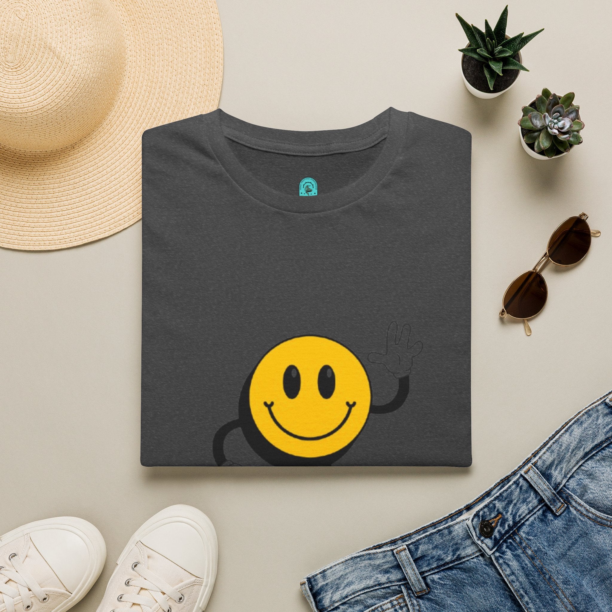 Smiley Waving T‑Shirt — Retro Happy Face Graphic Tee