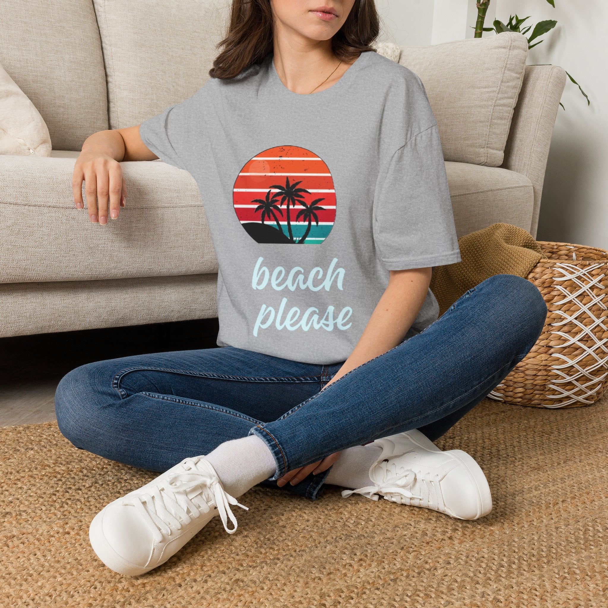 T-Shirt — Retro Sunset Palm Beach Please Tee