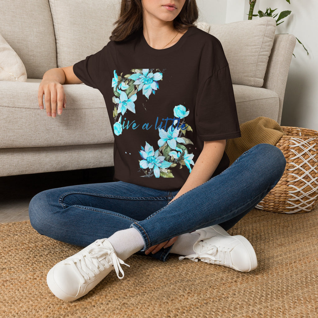 Floral 'Give a Little' Tee – Blue Watercolor Flower T-Shirt