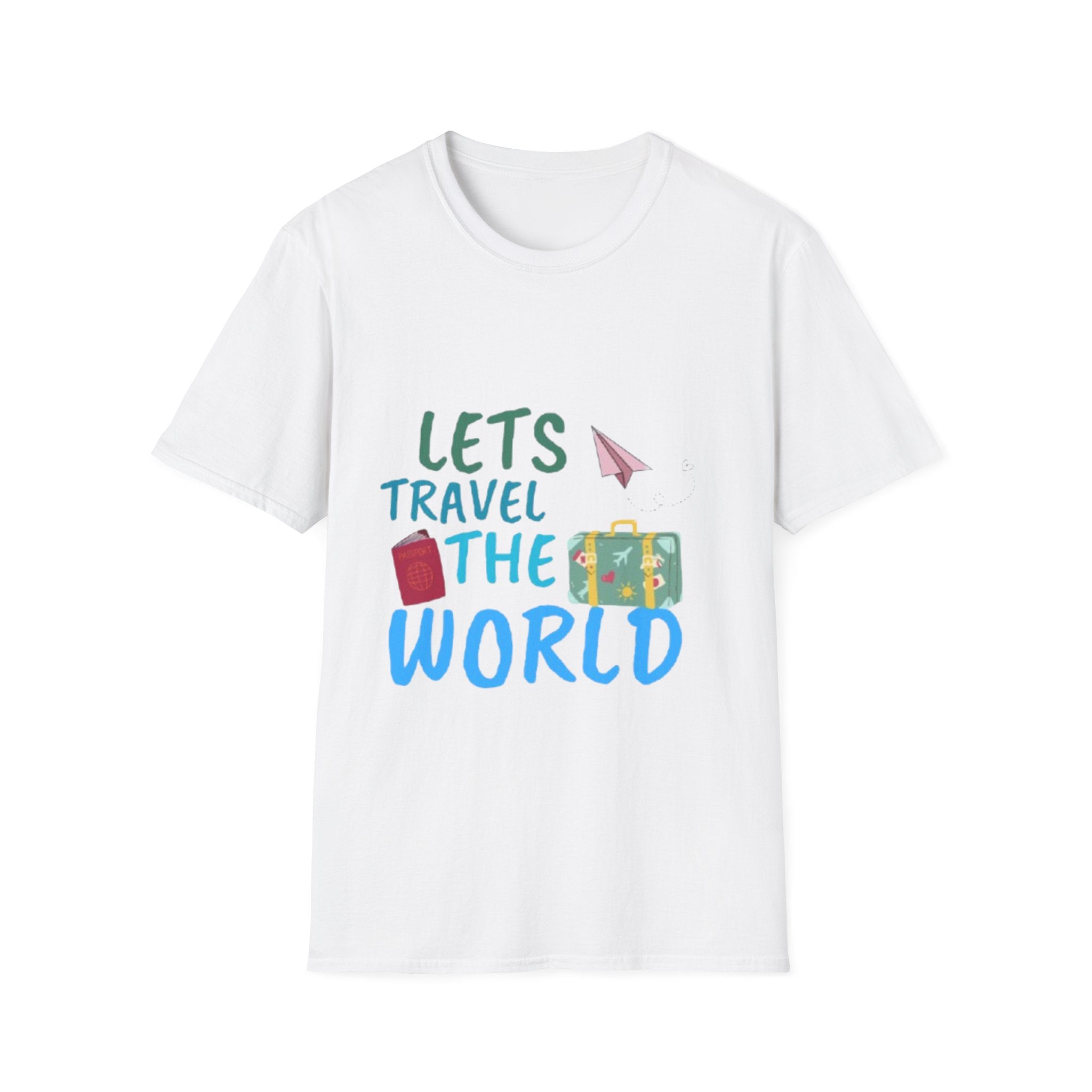Lets Travel The World T-Shirt — Cute Paper Plane & Luggage Travel Tee