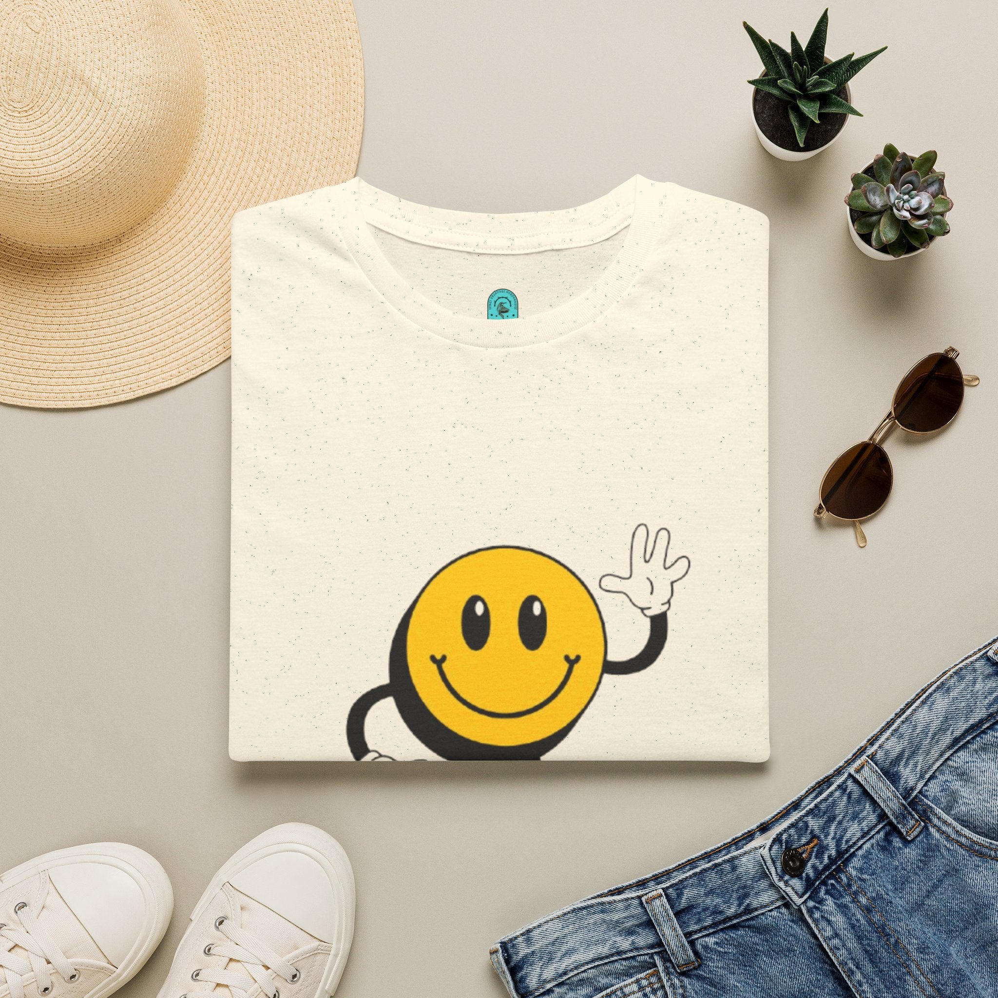 Smiley Waving T‑Shirt — Retro Happy Face Graphic Tee