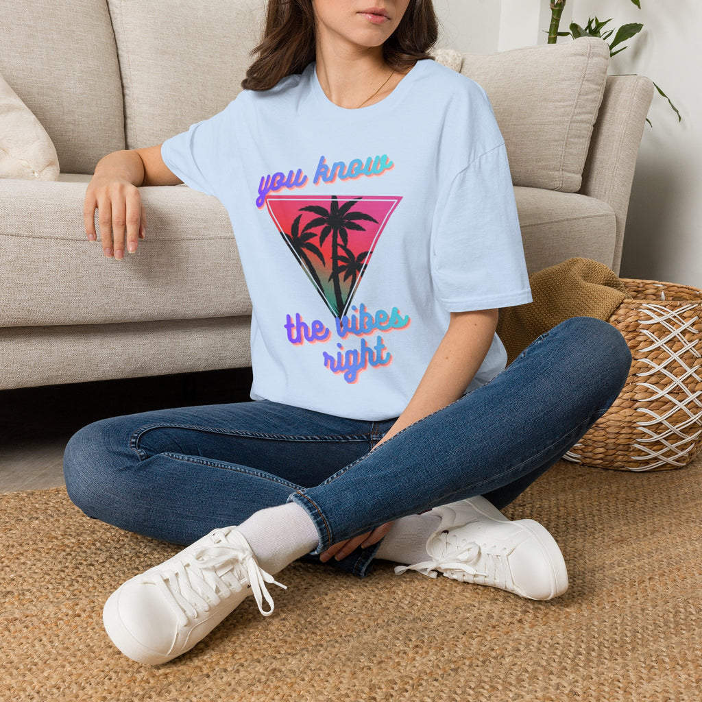 T-Shirt — "You Know the Vibes Right" Retro Palm Sunset Graphic Tee