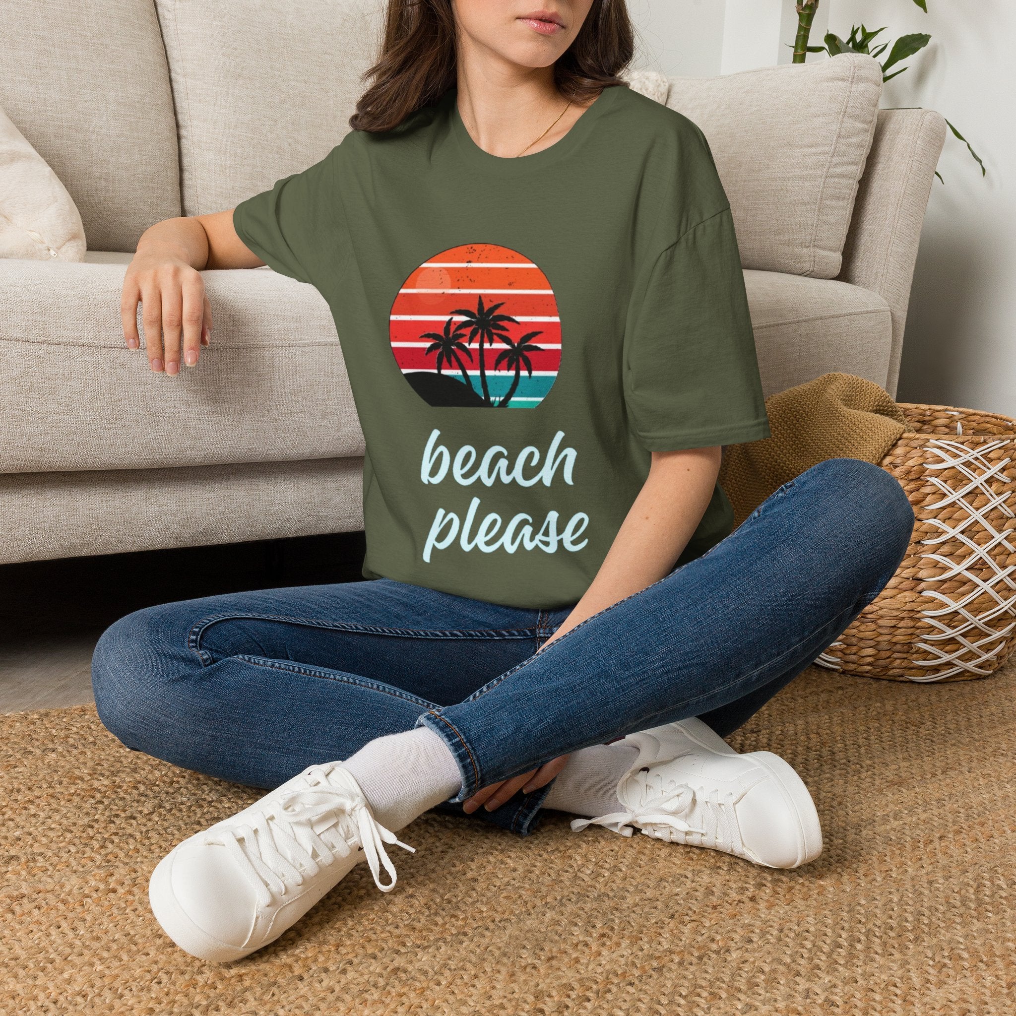 T-Shirt — Retro Sunset Palm Beach Please Tee