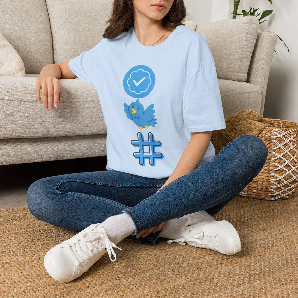 Verified Blue Bird T-Shirt — Social Media Checkmark & Hashtag Graphic Tee