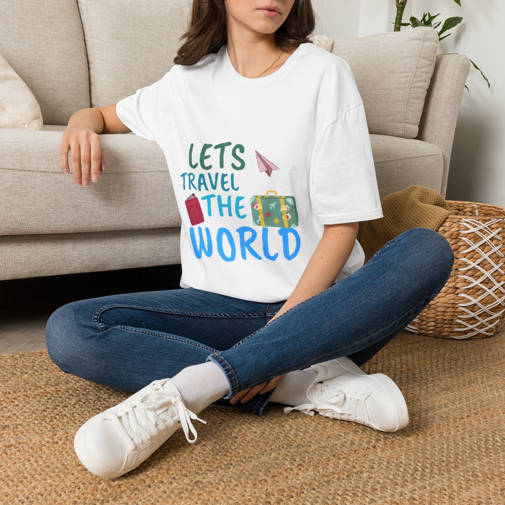 Lets Travel The World T-Shirt — Cute Paper Plane & Luggage Travel Tee