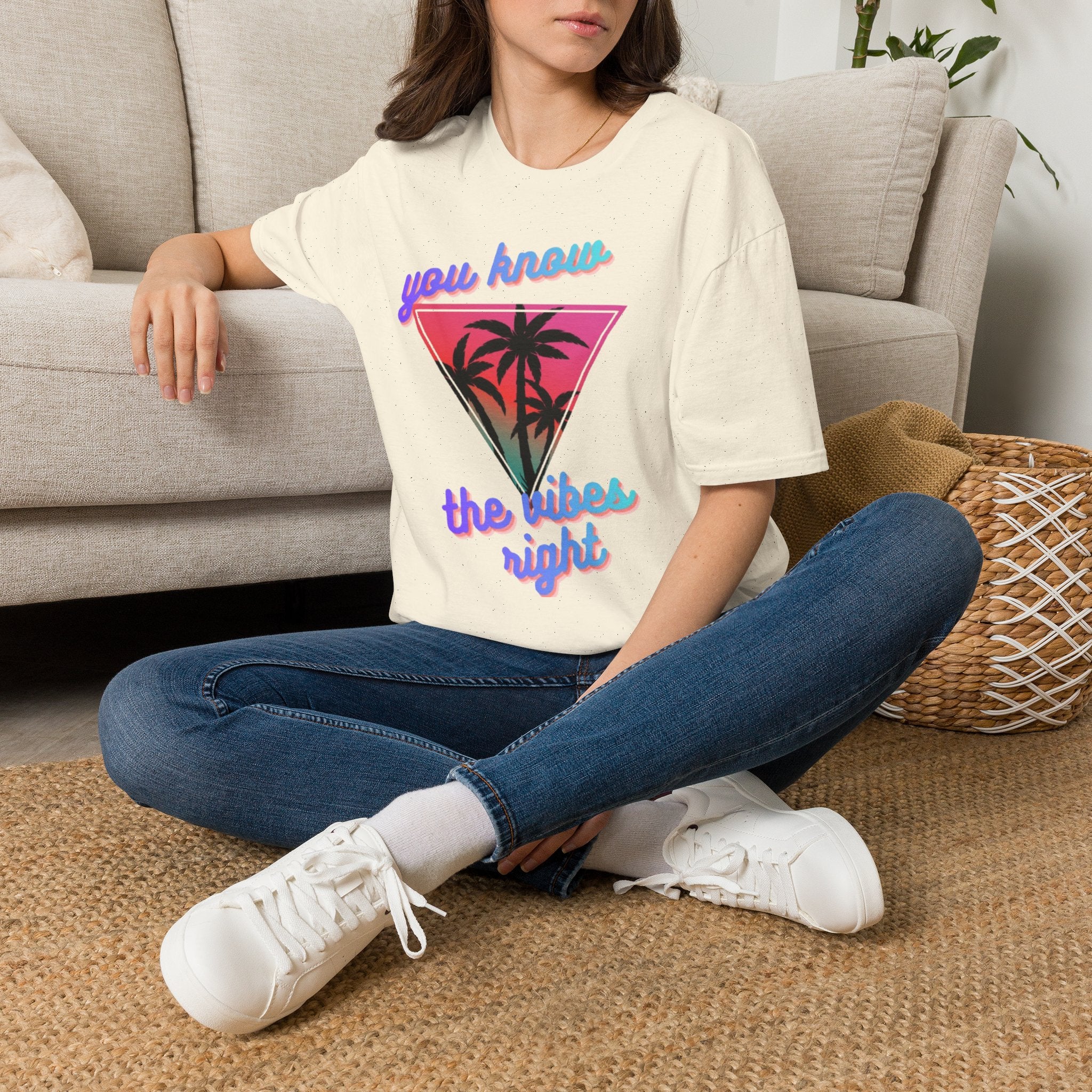 T-Shirt — "You Know the Vibes Right" Retro Palm Sunset Graphic Tee