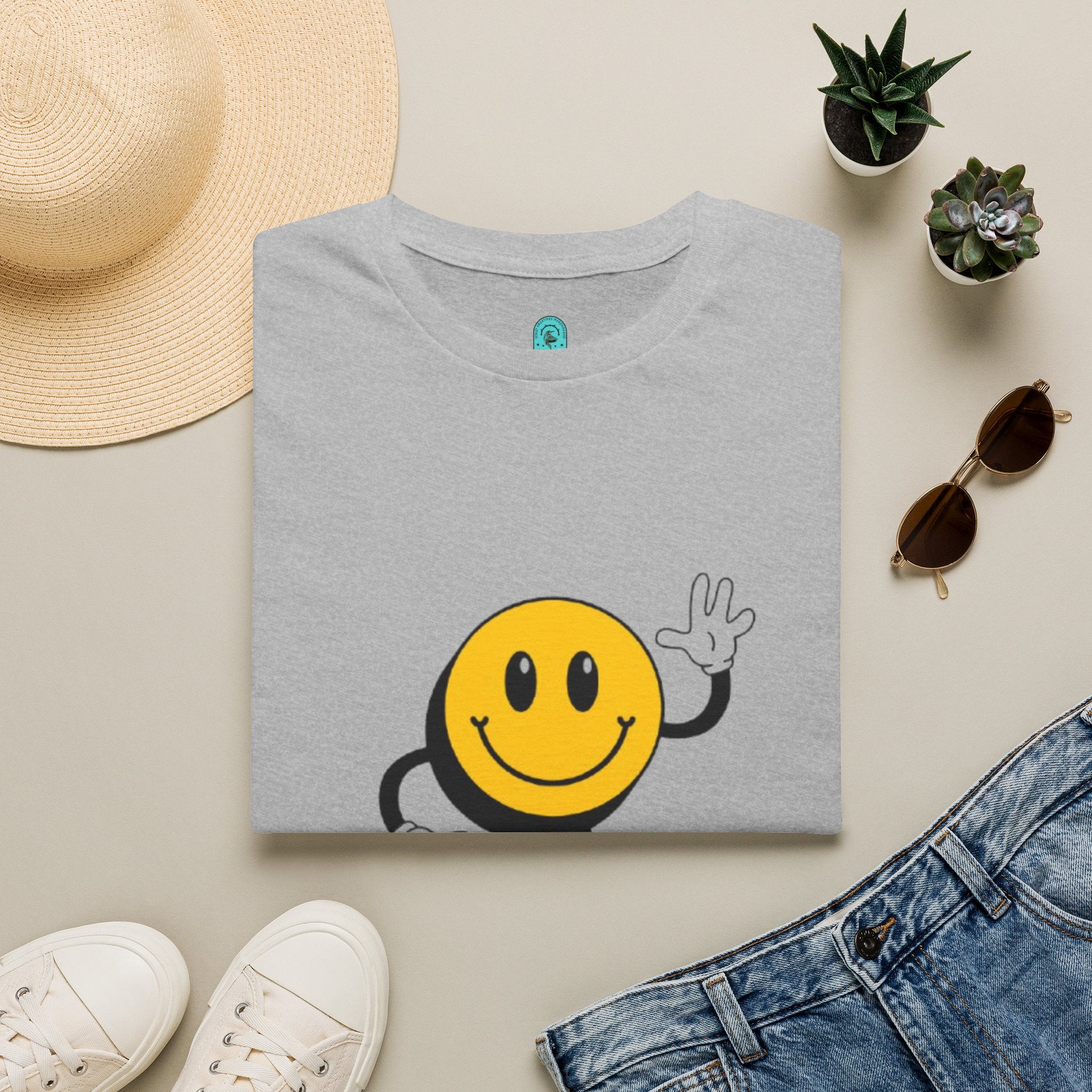 Smiley Waving T‑Shirt — Retro Happy Face Graphic Tee