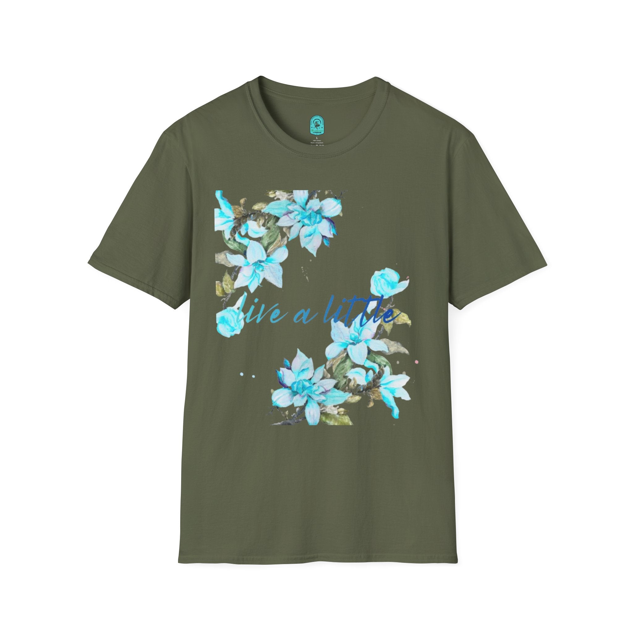 Floral 'Give a Little' Tee – Blue Watercolor Flower T-Shirt