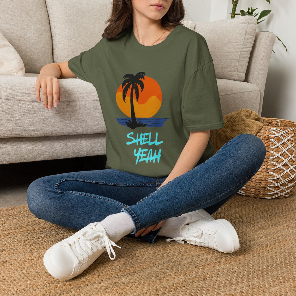Palm Sunset T-Shirt — “Shell Yeah” Beach Vibes Tee
