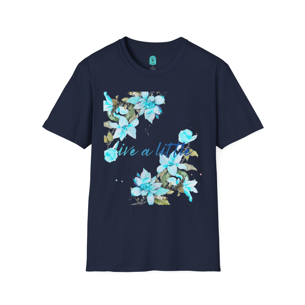 Floral 'Give a Little' Tee – Blue Watercolor Flower T-Shirt