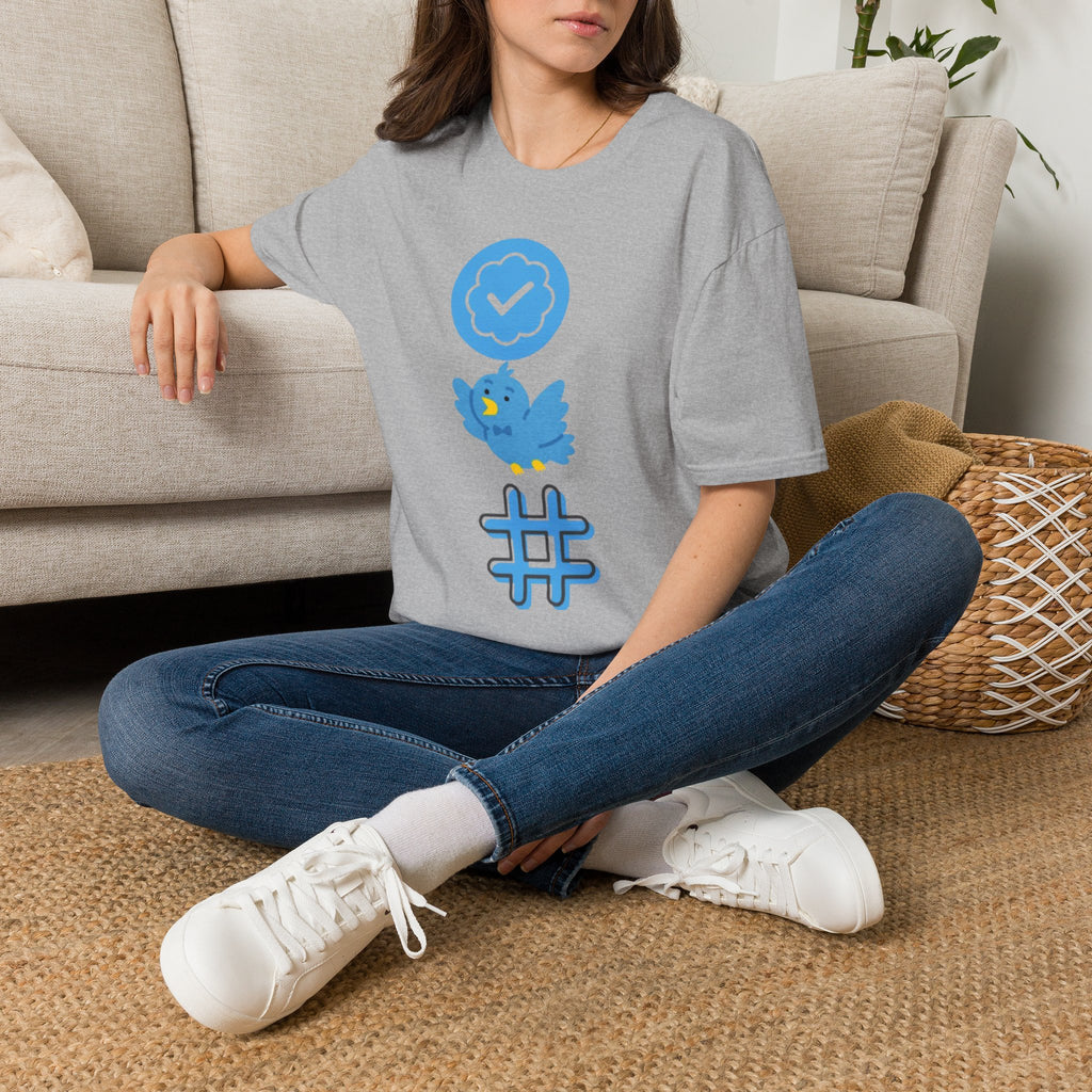 Verified Blue Bird T-Shirt — Social Media Checkmark & Hashtag Graphic Tee