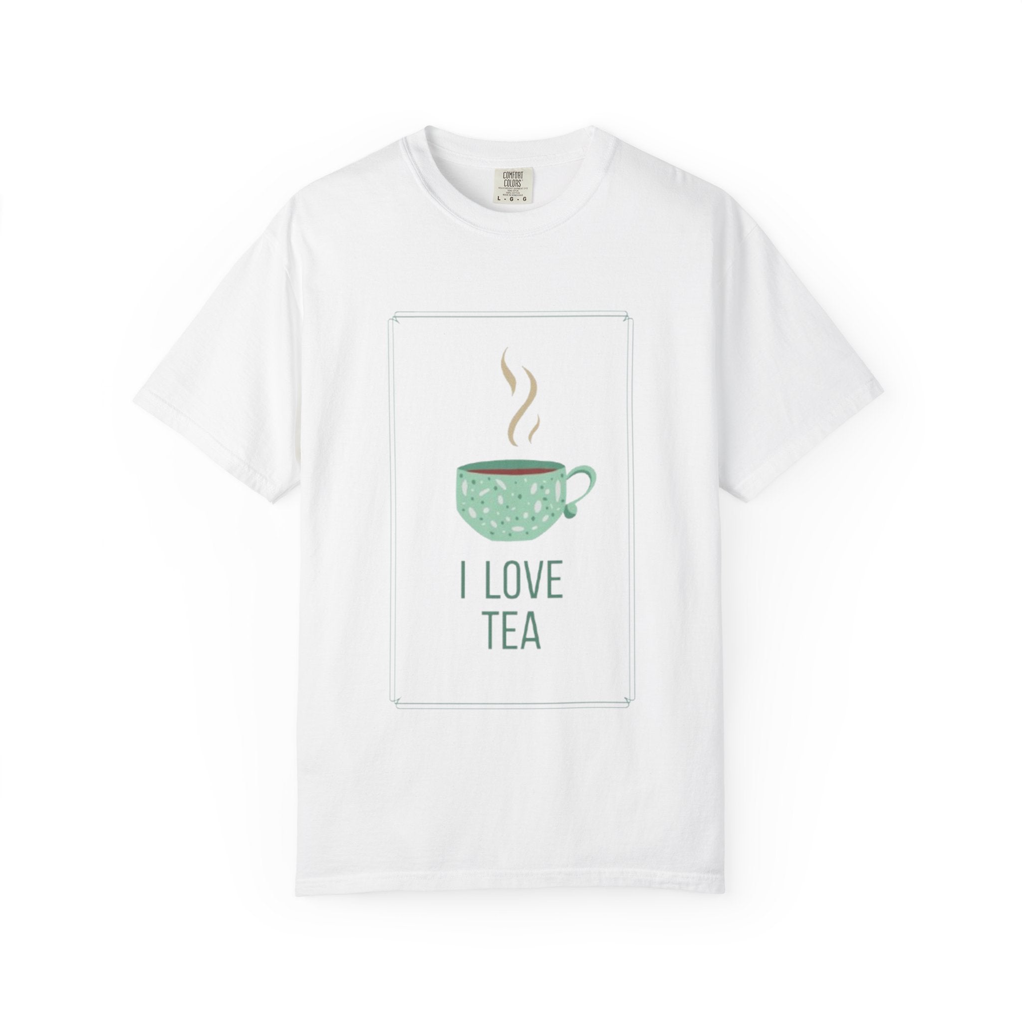 I Love Tea Graphic T-Shirt — Cute Green Teacup Tee for Tea Lovers