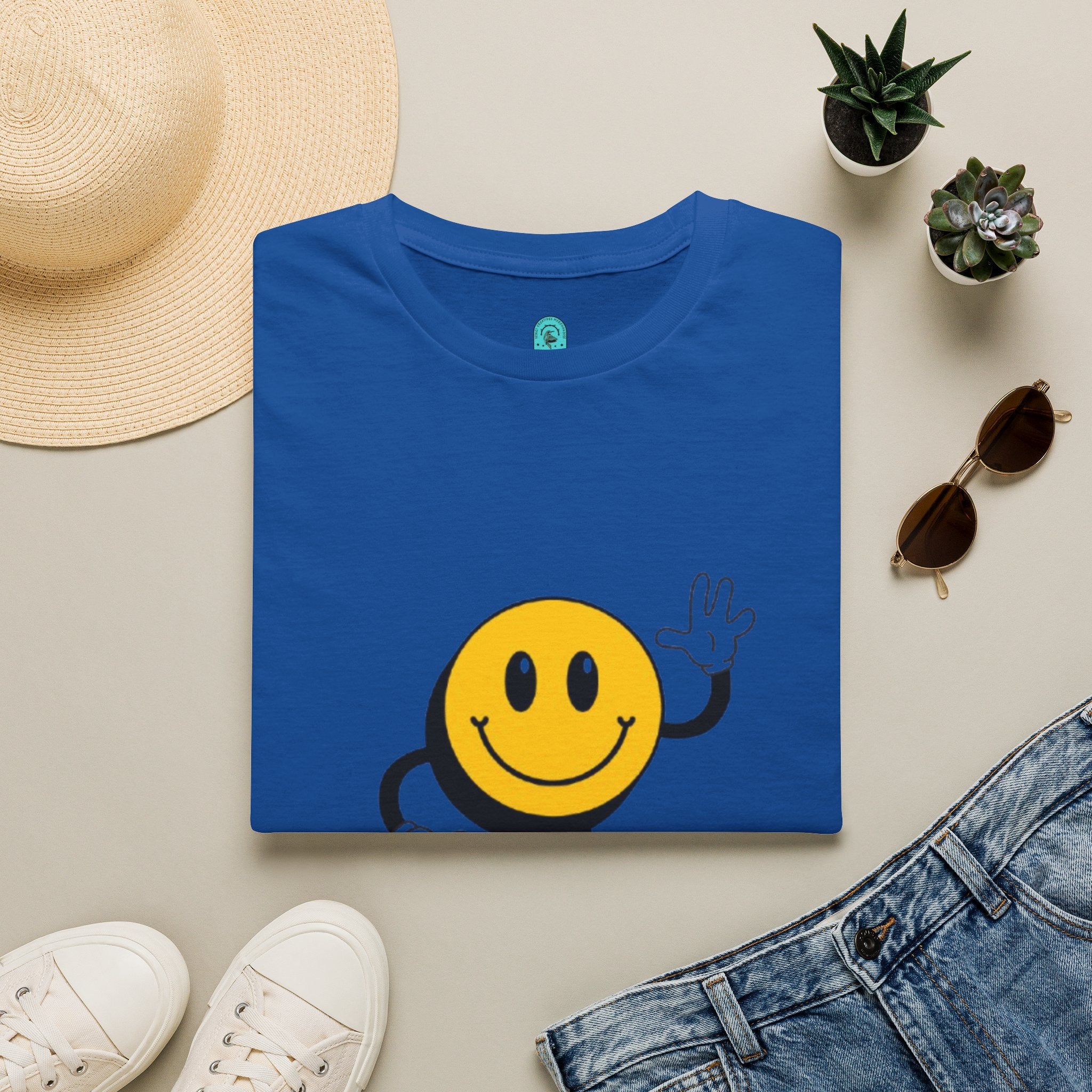 Smiley Waving T‑Shirt — Retro Happy Face Graphic Tee