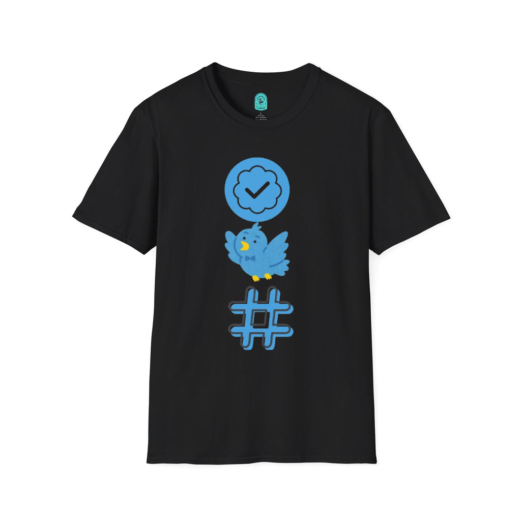 Verified Blue Bird T-Shirt — Social Media Checkmark & Hashtag Graphic Tee