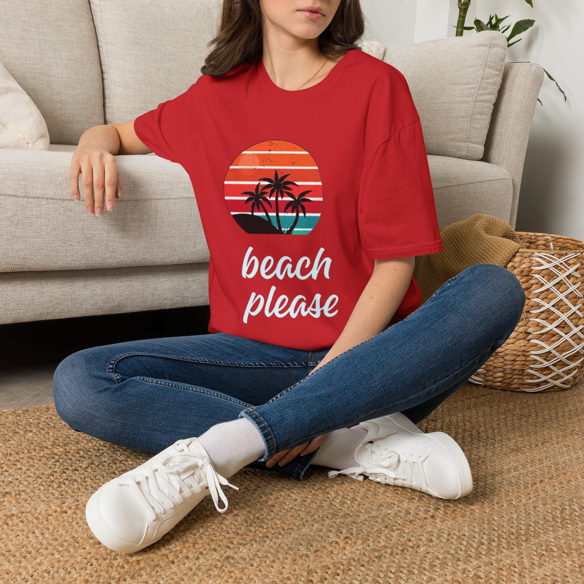T-Shirt — Retro Sunset Palm Beach Please Tee