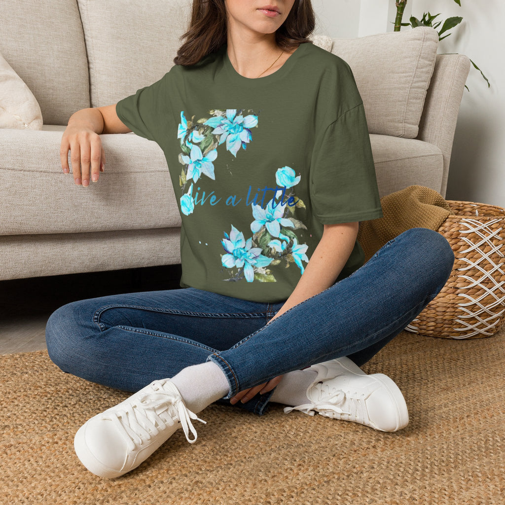 Floral 'Give a Little' Tee – Blue Watercolor Flower T-Shirt