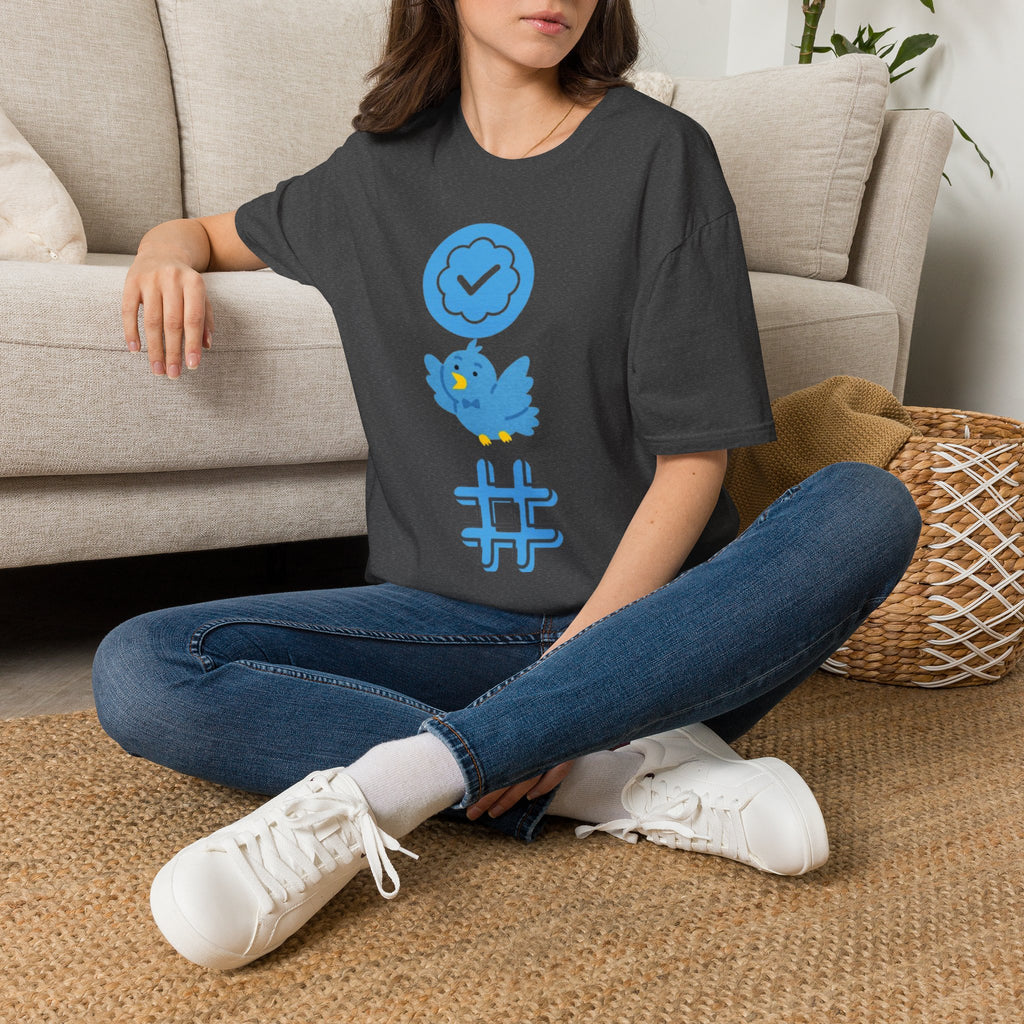 Verified Blue Bird T-Shirt — Social Media Checkmark & Hashtag Graphic Tee