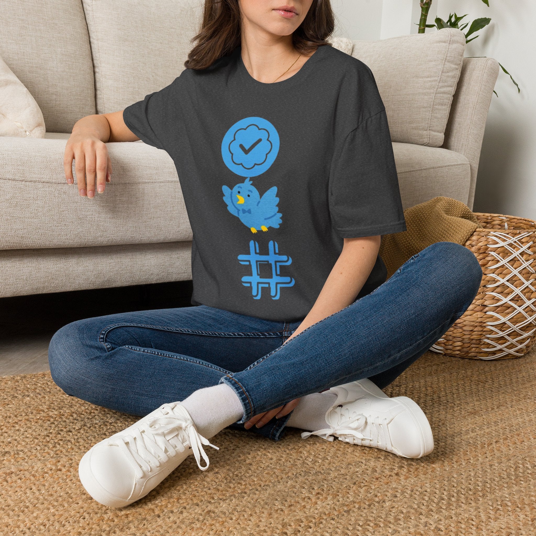 Verified Blue Bird T-Shirt — Social Media Checkmark & Hashtag Graphic Tee