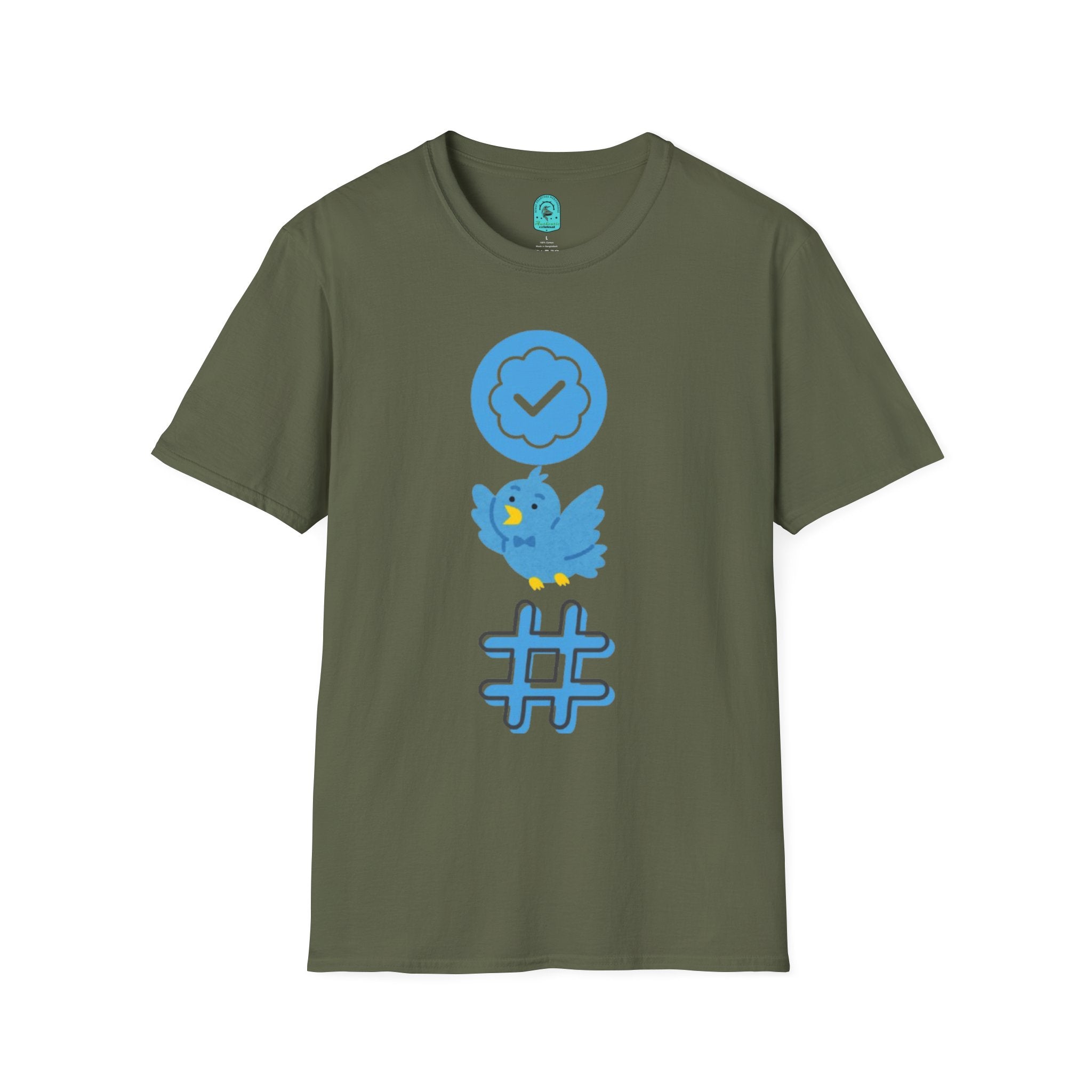 Verified Blue Bird T-Shirt — Social Media Checkmark & Hashtag Graphic Tee