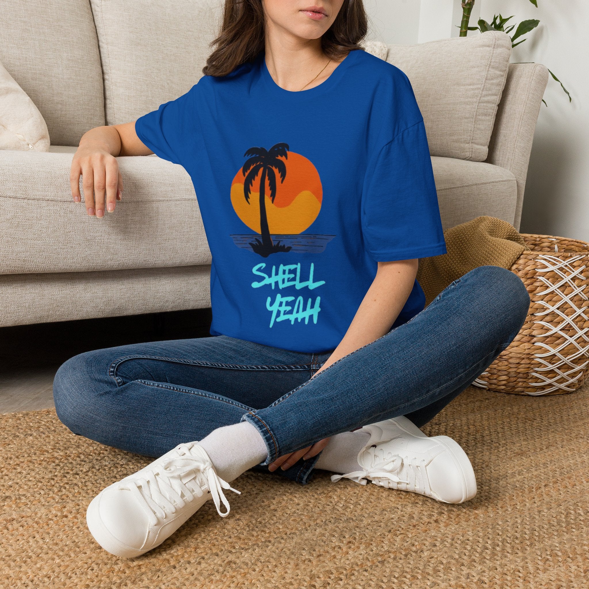 Palm Sunset T-Shirt — “Shell Yeah” Beach Vibes Tee