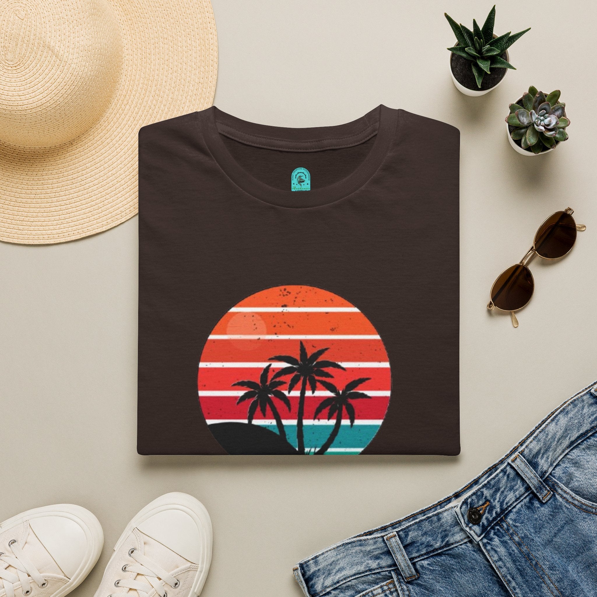 T-Shirt — Retro Sunset Palm Beach Please Tee
