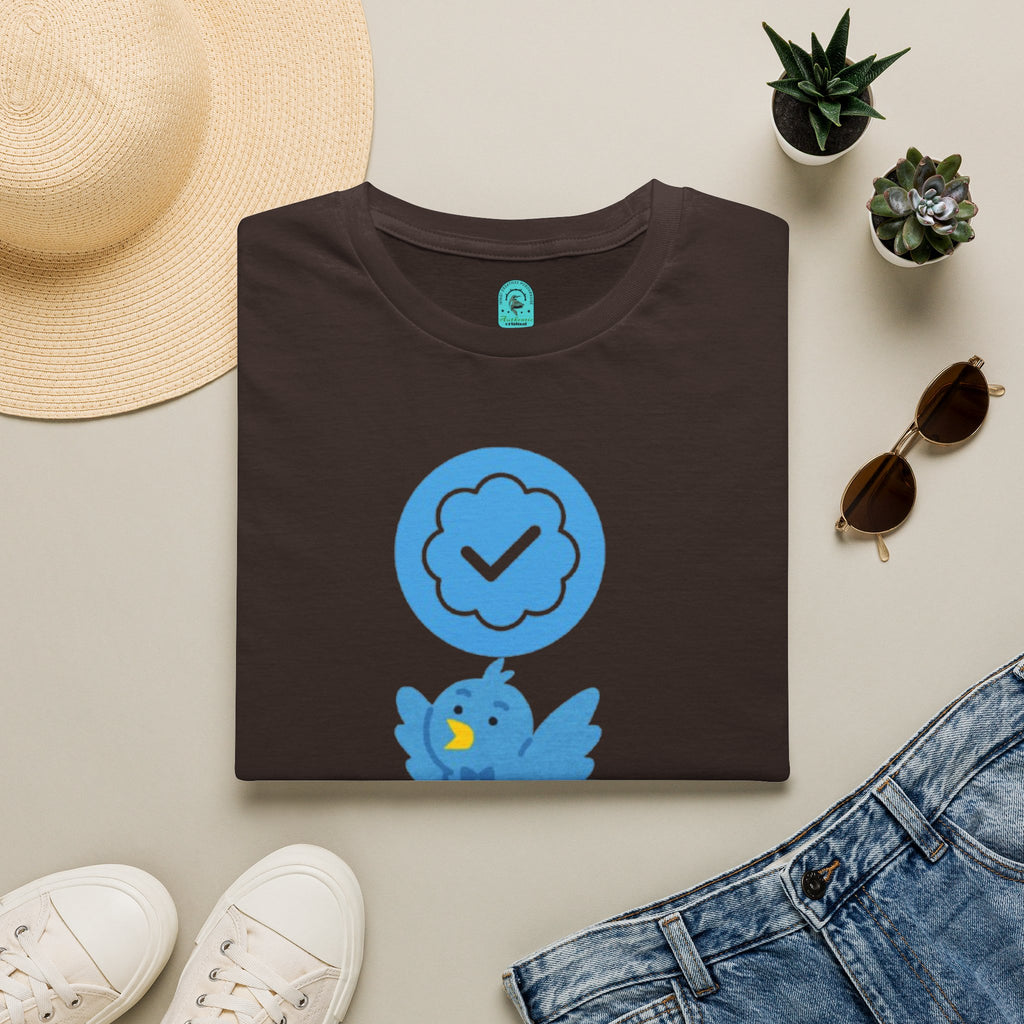 Verified Blue Bird T-Shirt — Social Media Checkmark & Hashtag Graphic Tee