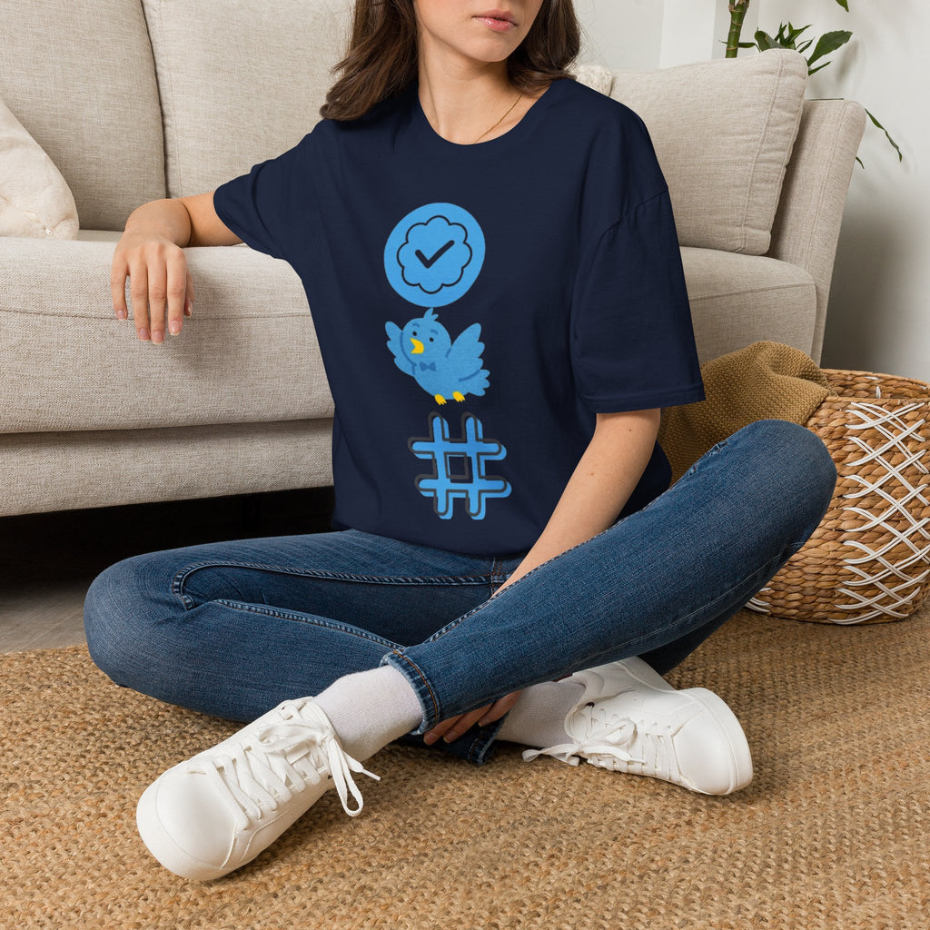 Verified Blue Bird T-Shirt — Social Media Checkmark & Hashtag Graphic Tee