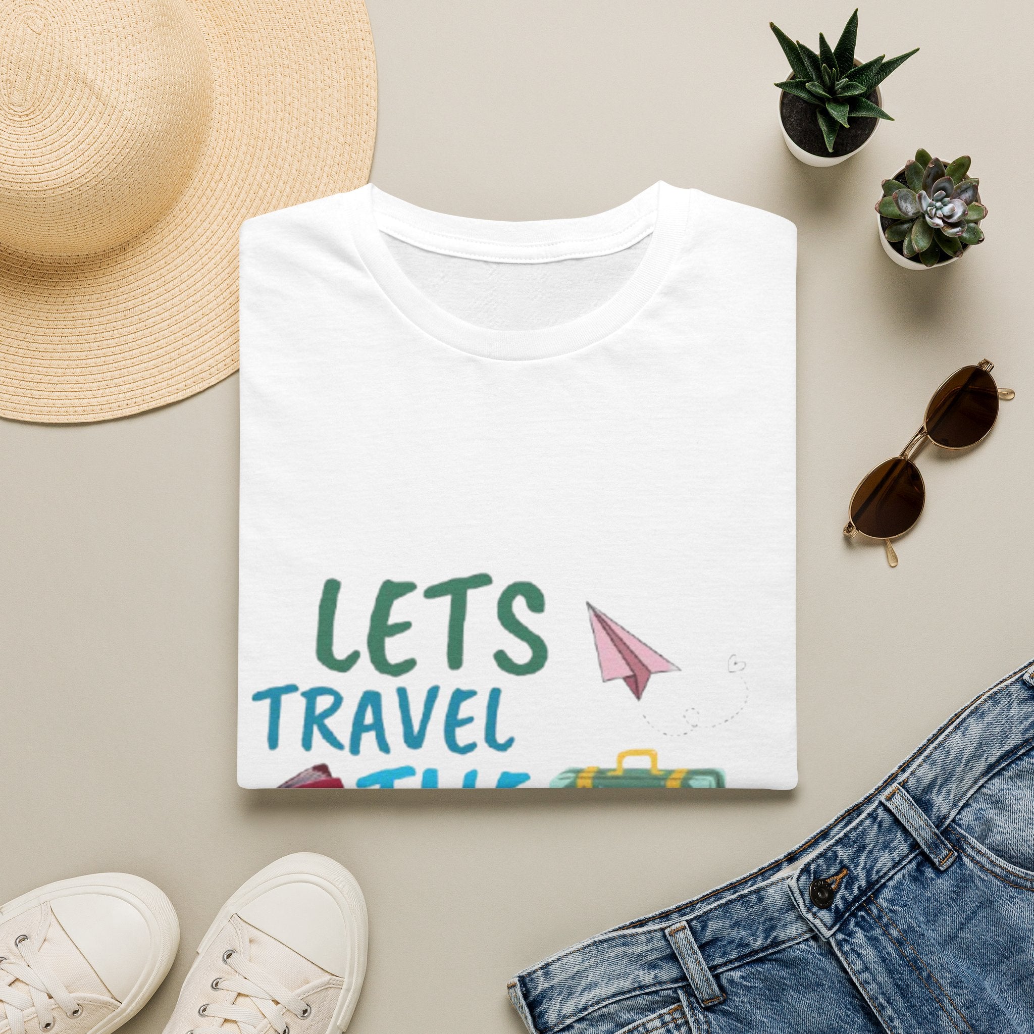 Lets Travel The World T-Shirt — Cute Paper Plane & Luggage Travel Tee