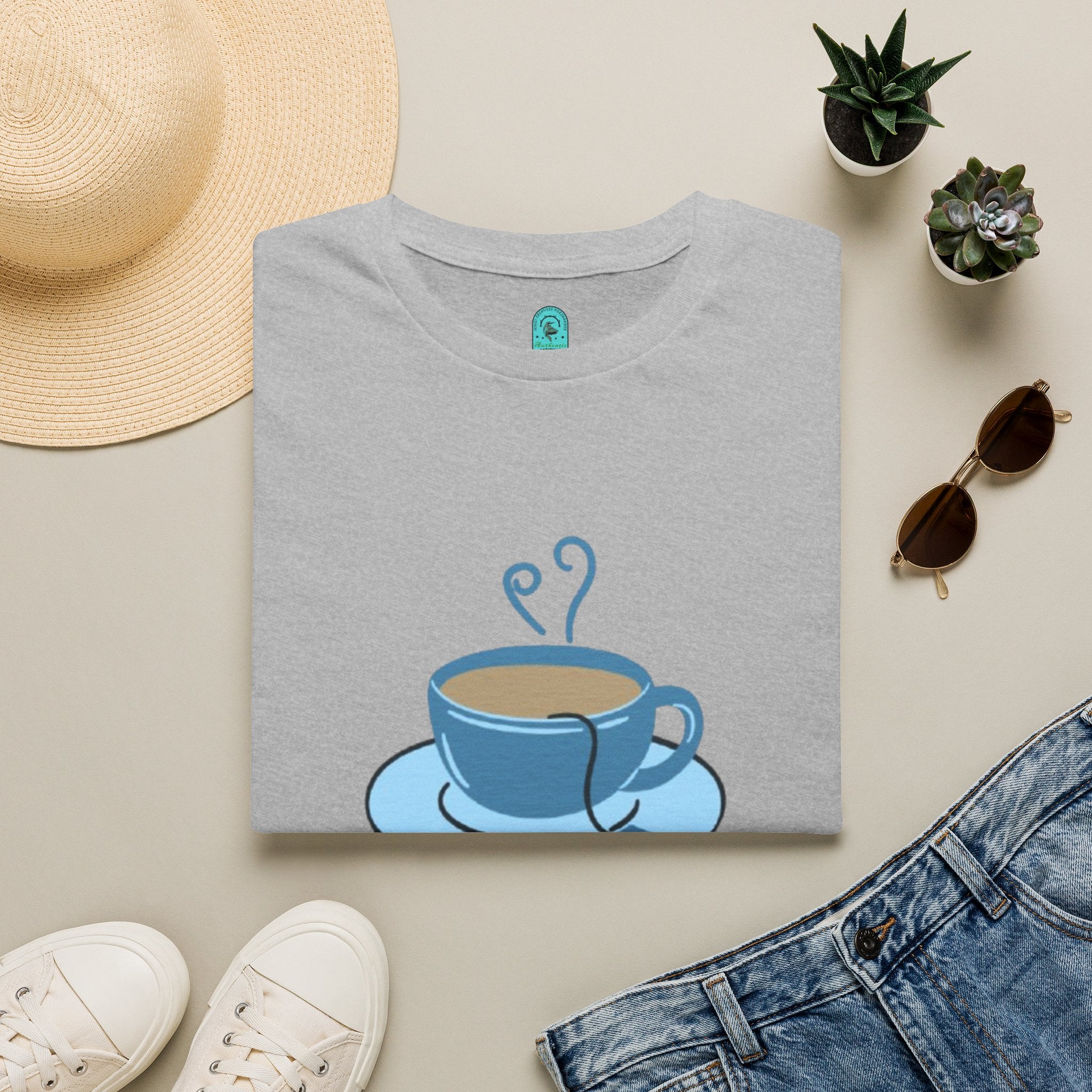 T-Shirt — Blue Coffee Cup "News Time" Graphic