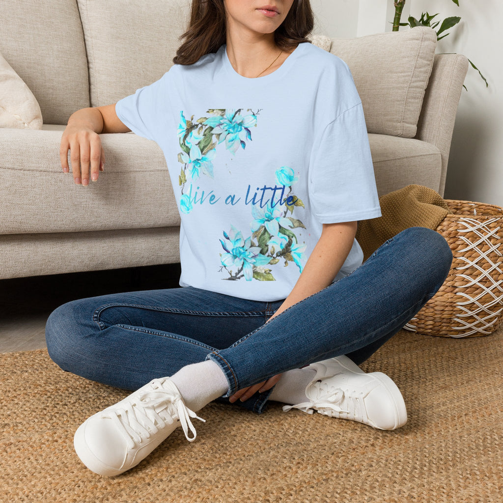 Floral 'Give a Little' Tee – Blue Watercolor Flower T-Shirt