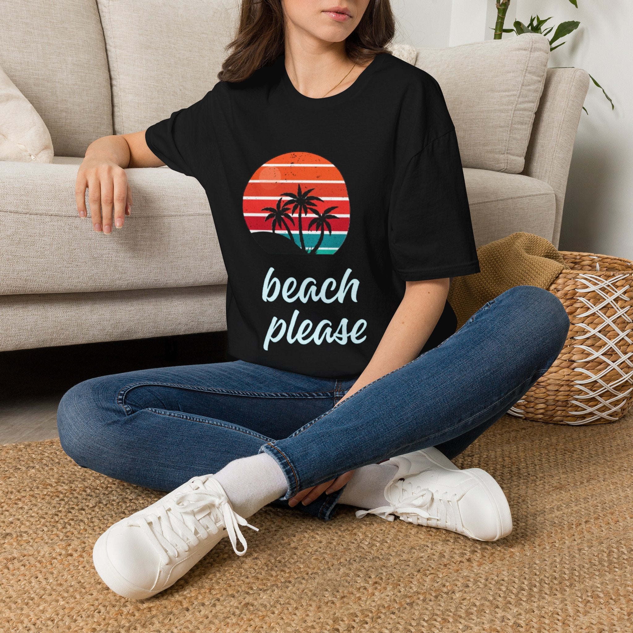 T-Shirt — Retro Sunset Palm Beach Please Tee