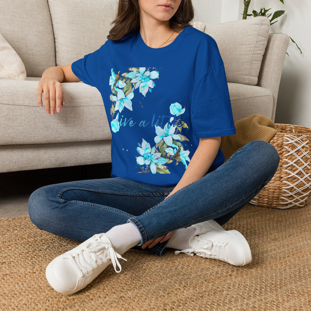 Floral 'Give a Little' Tee – Blue Watercolor Flower T-Shirt