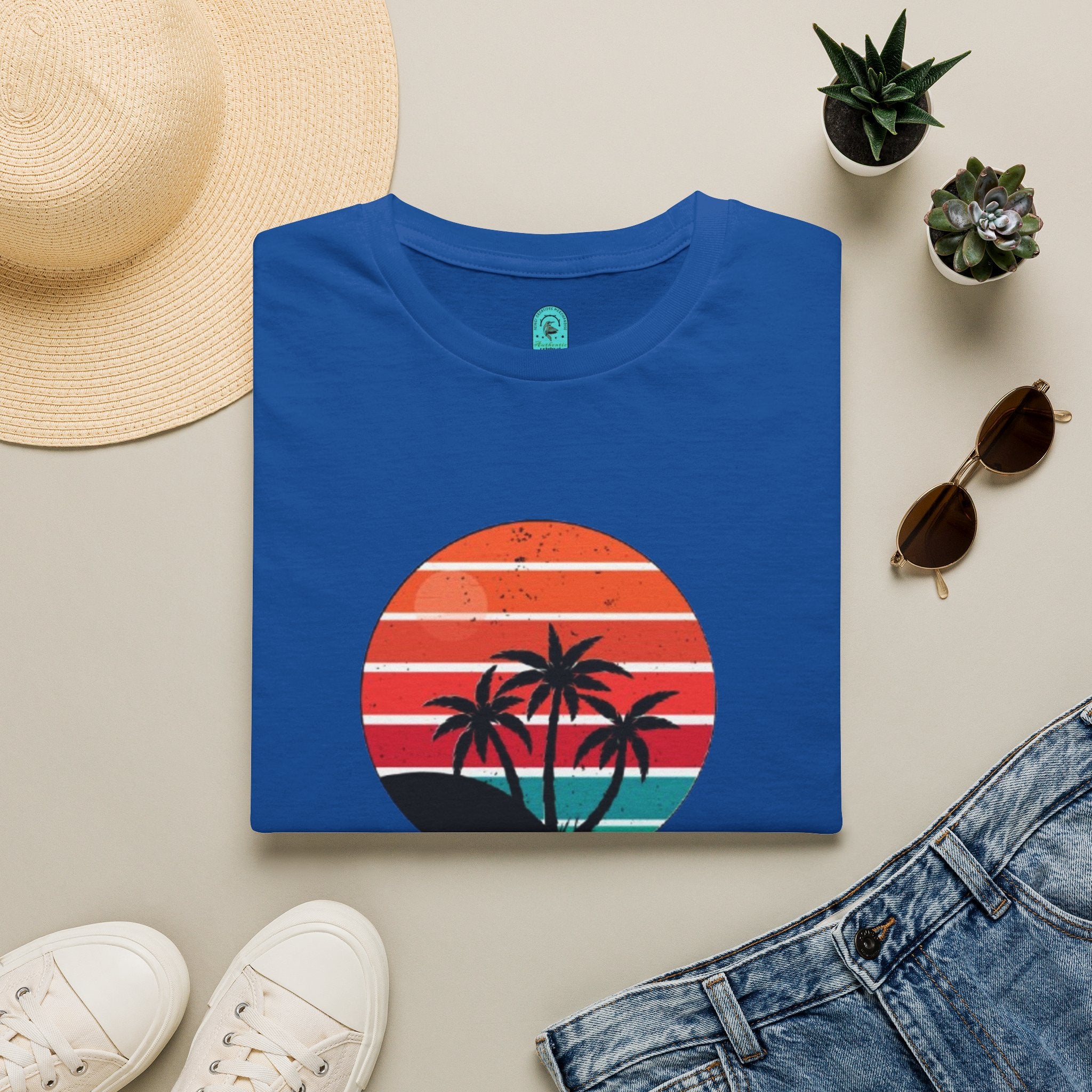 T-Shirt — Retro Sunset Palm Beach Please Tee