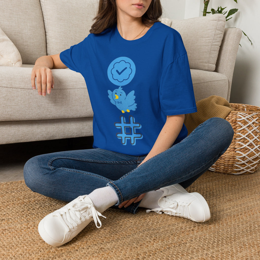 Verified Blue Bird T-Shirt — Social Media Checkmark & Hashtag Graphic Tee