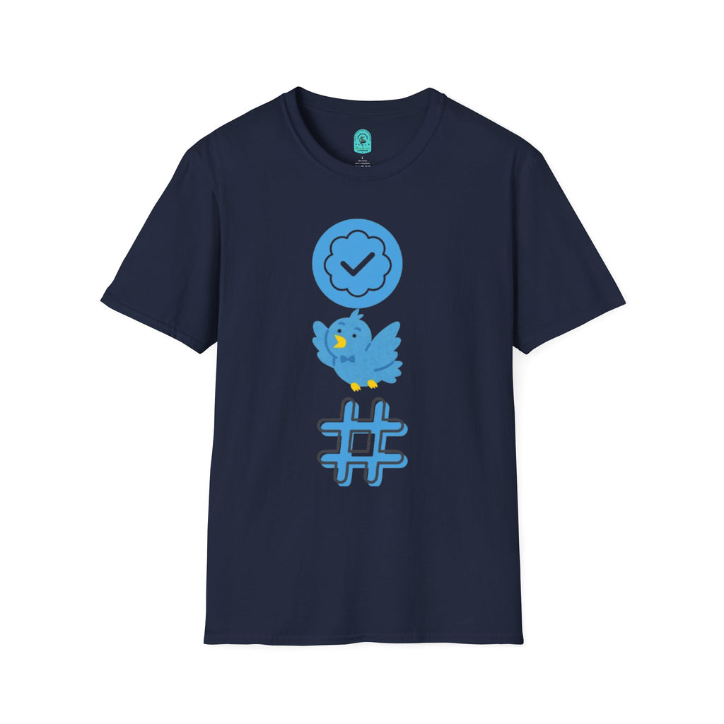 Verified Blue Bird T-Shirt — Social Media Checkmark & Hashtag Graphic Tee