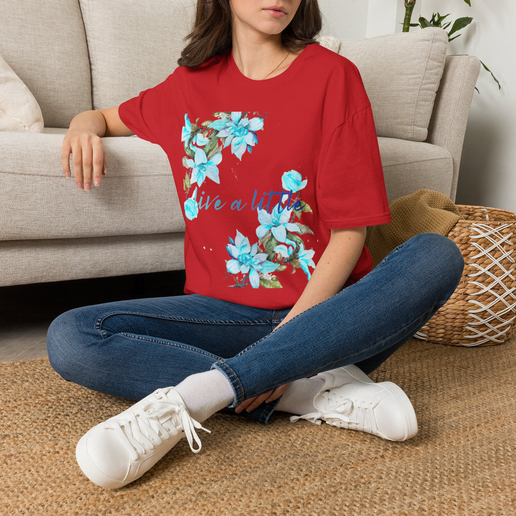 Floral 'Give a Little' Tee – Blue Watercolor Flower T-Shirt