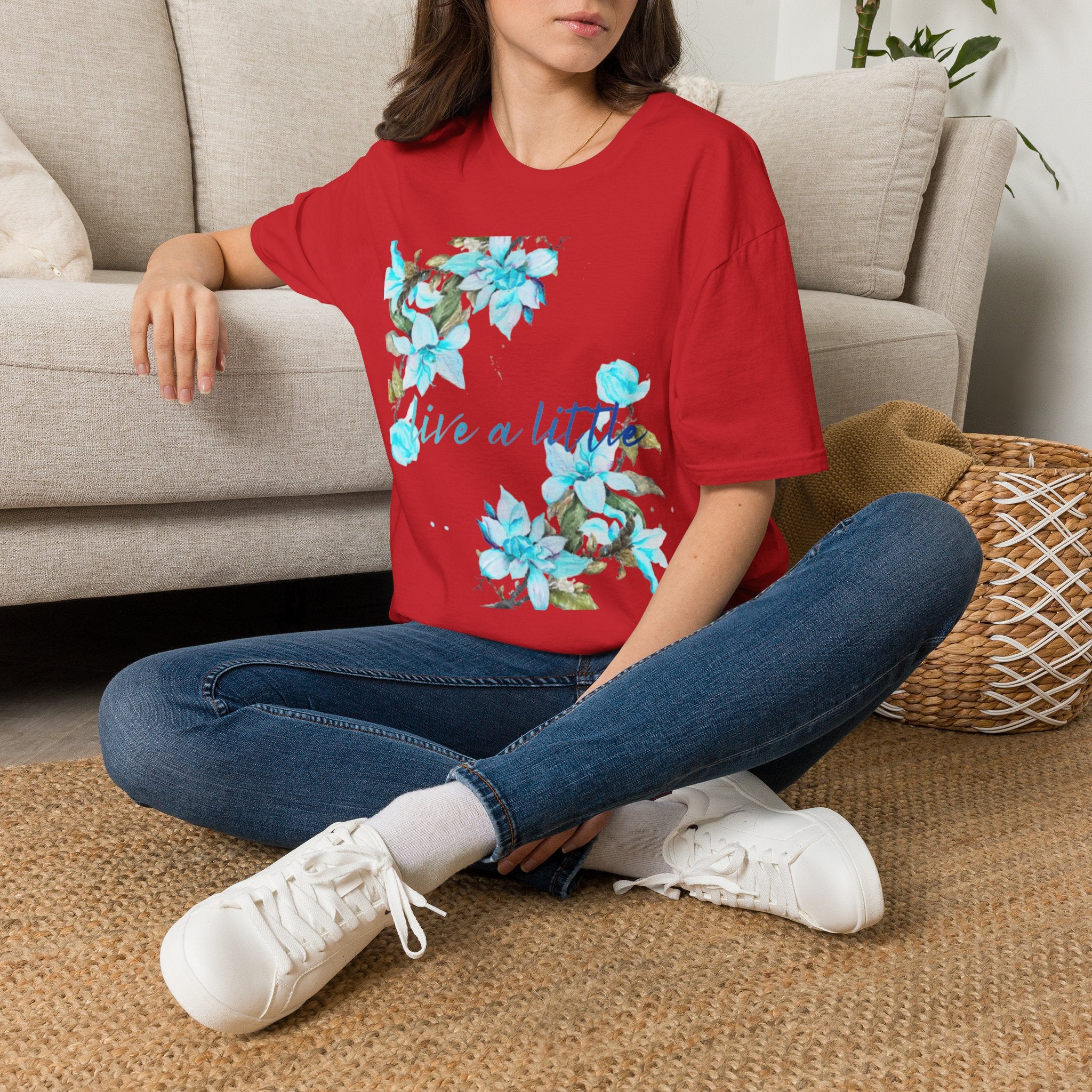 Floral 'Give a Little' Tee – Blue Watercolor Flower T-Shirt